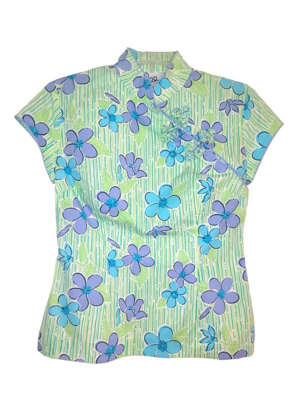 Lilly Pulitzer Vintage Floral Mandarin Collar Cotton Top